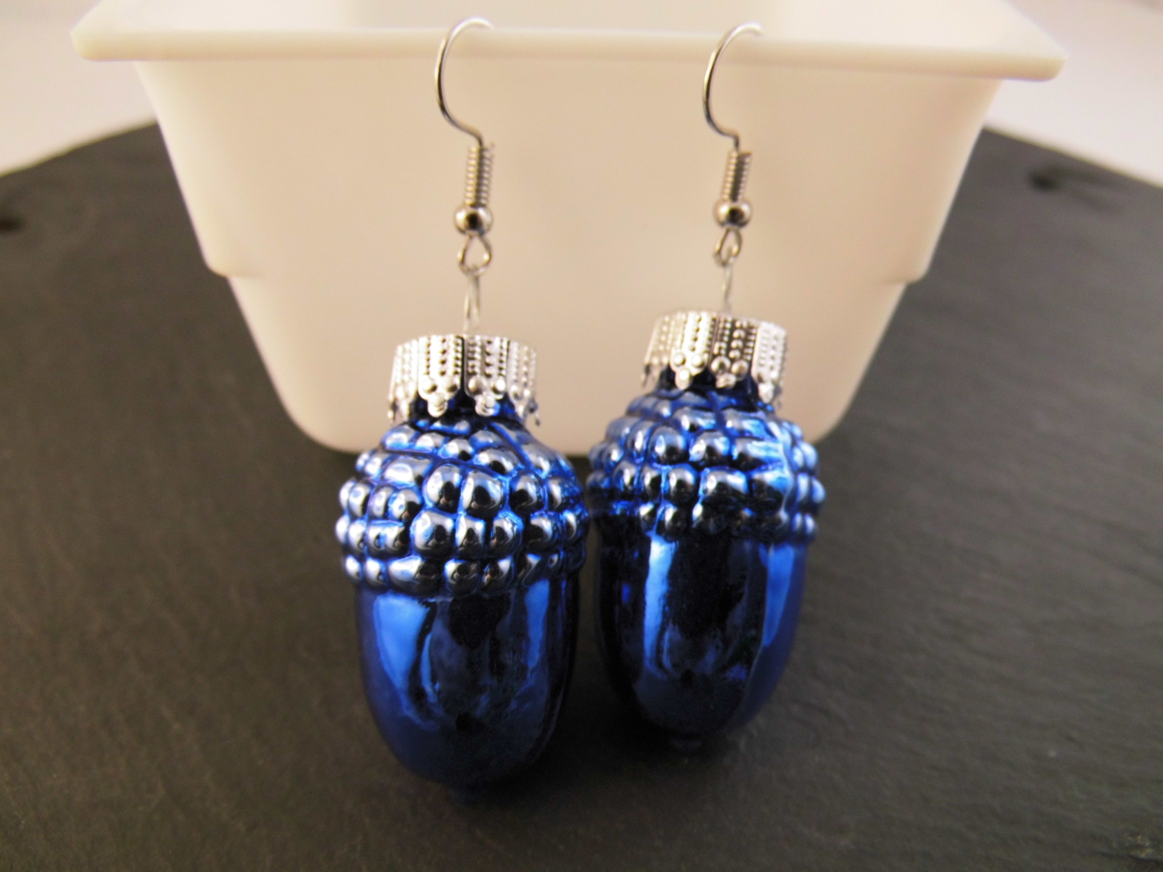 Weihnachtskugel Ohrringe Glas Eicheln verschiedene Farben