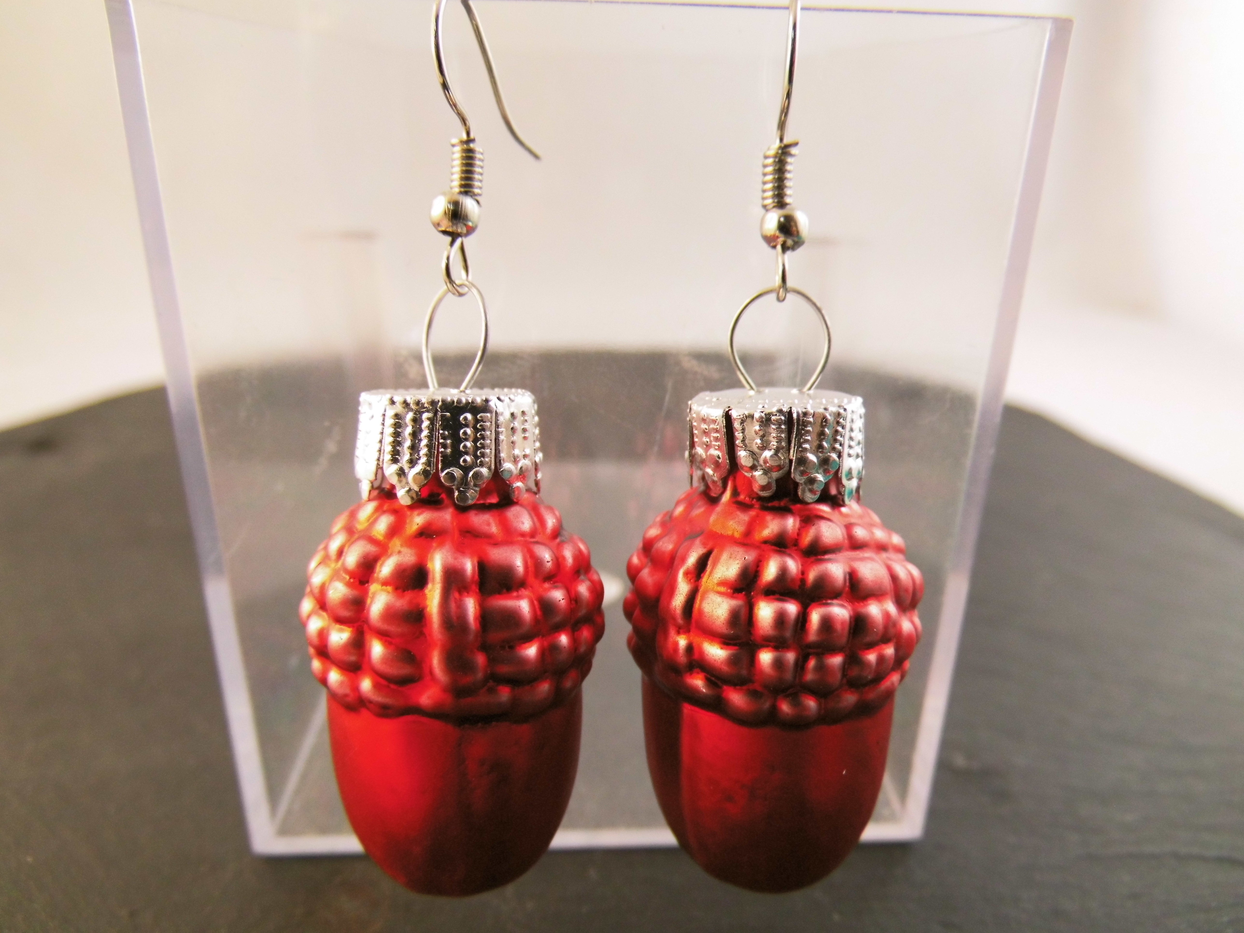 Weihnachtskugel Ohrringe Glas Eicheln verschiedene Farben