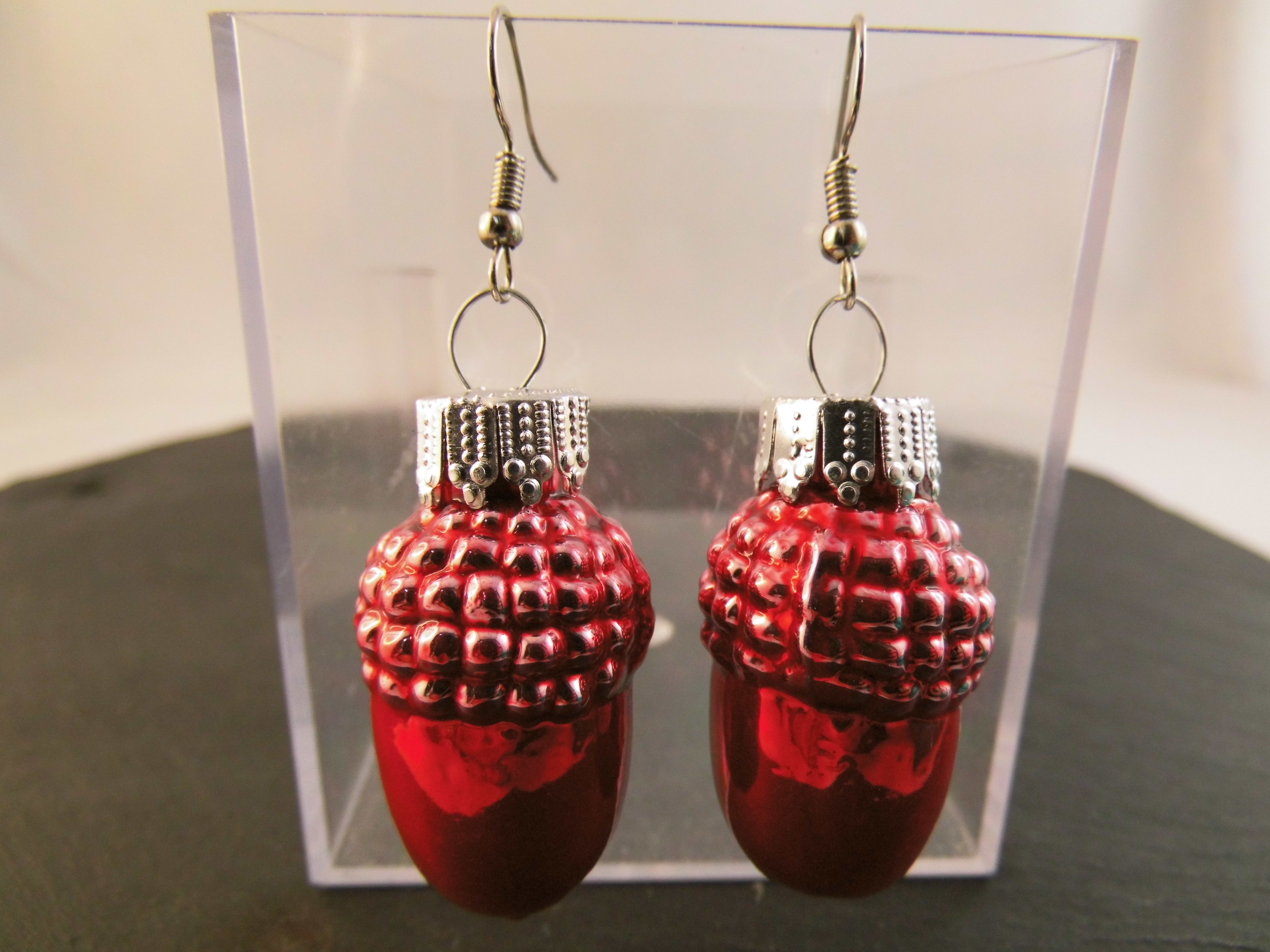 Weihnachtskugel Ohrringe Glas Eicheln verschiedene Farben