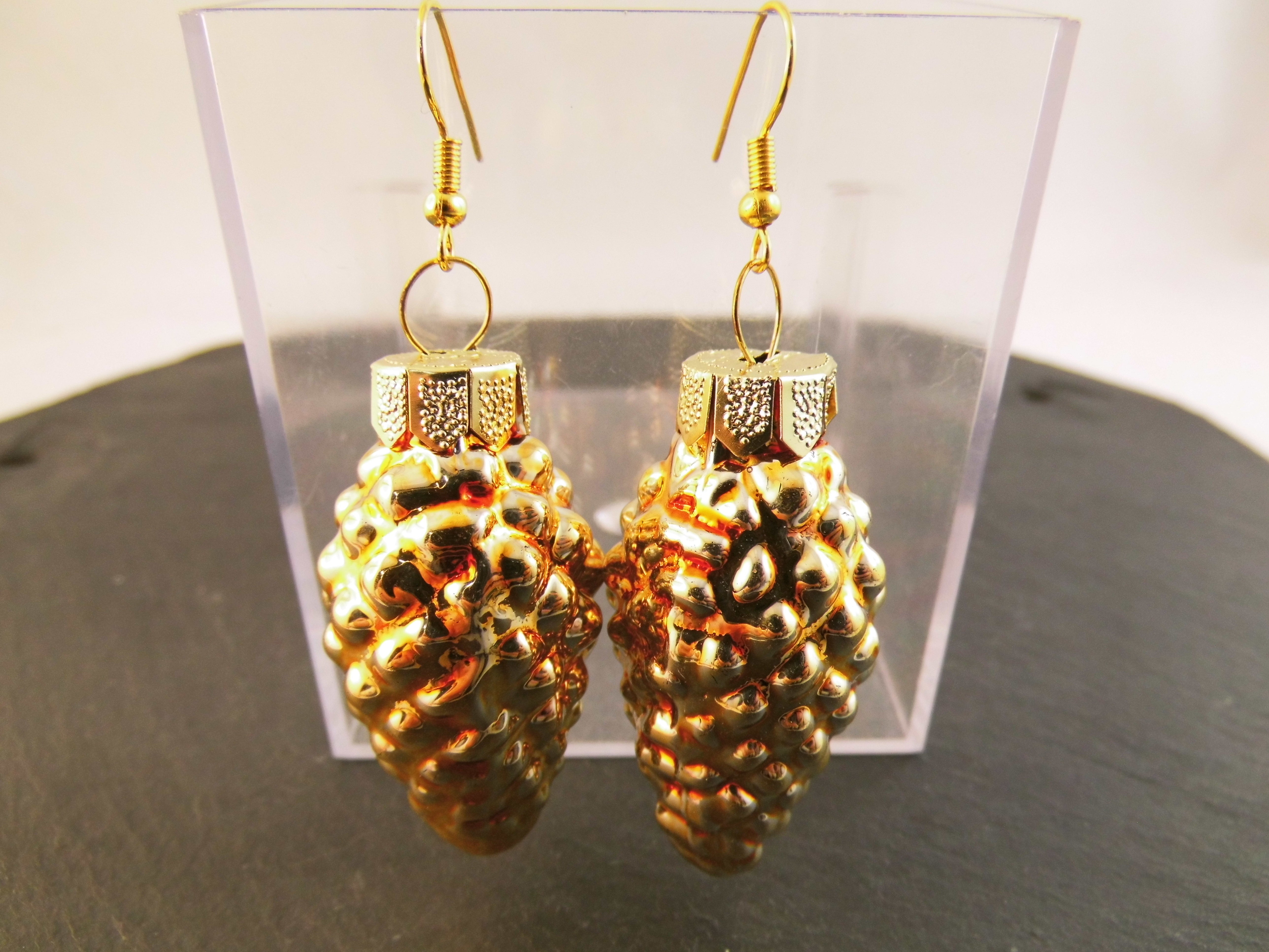 Weihnachtskugel Ohrringe Glas Zapfen verschiedene Farben