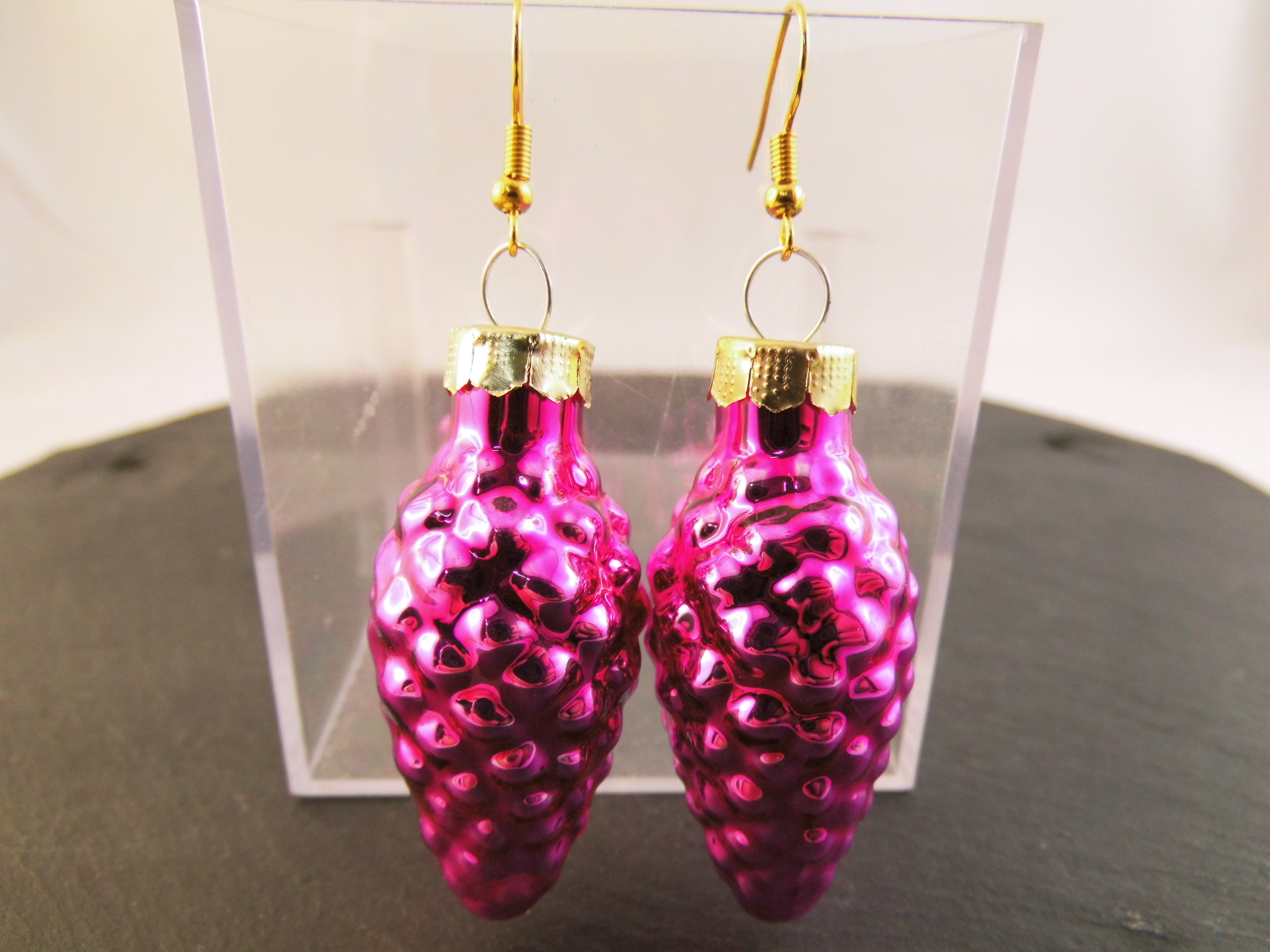 Weihnachtskugel Ohrringe Glas Zapfen verschiedene Farben