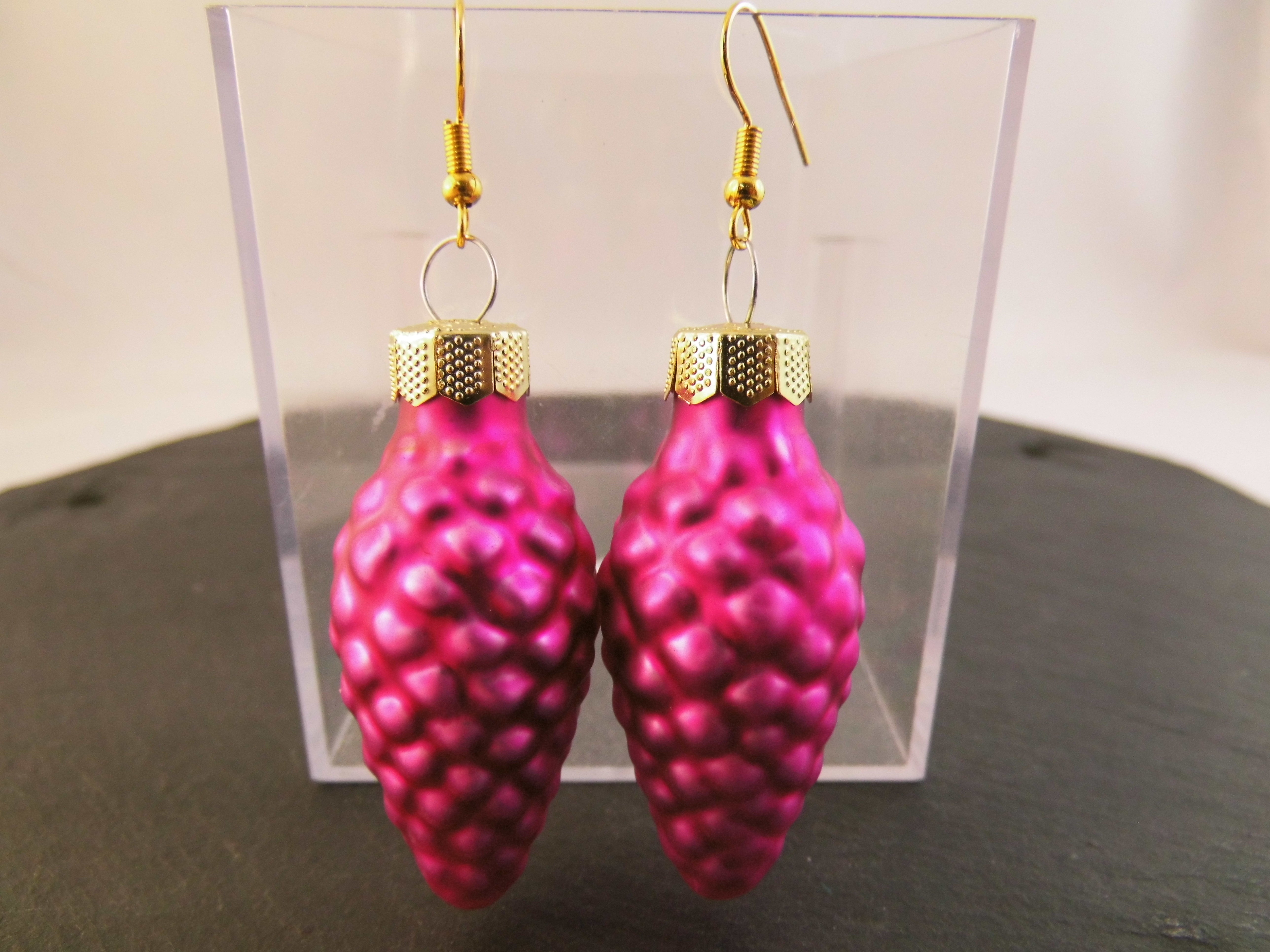 Weihnachtskugel Ohrringe Glas Zapfen verschiedene Farben