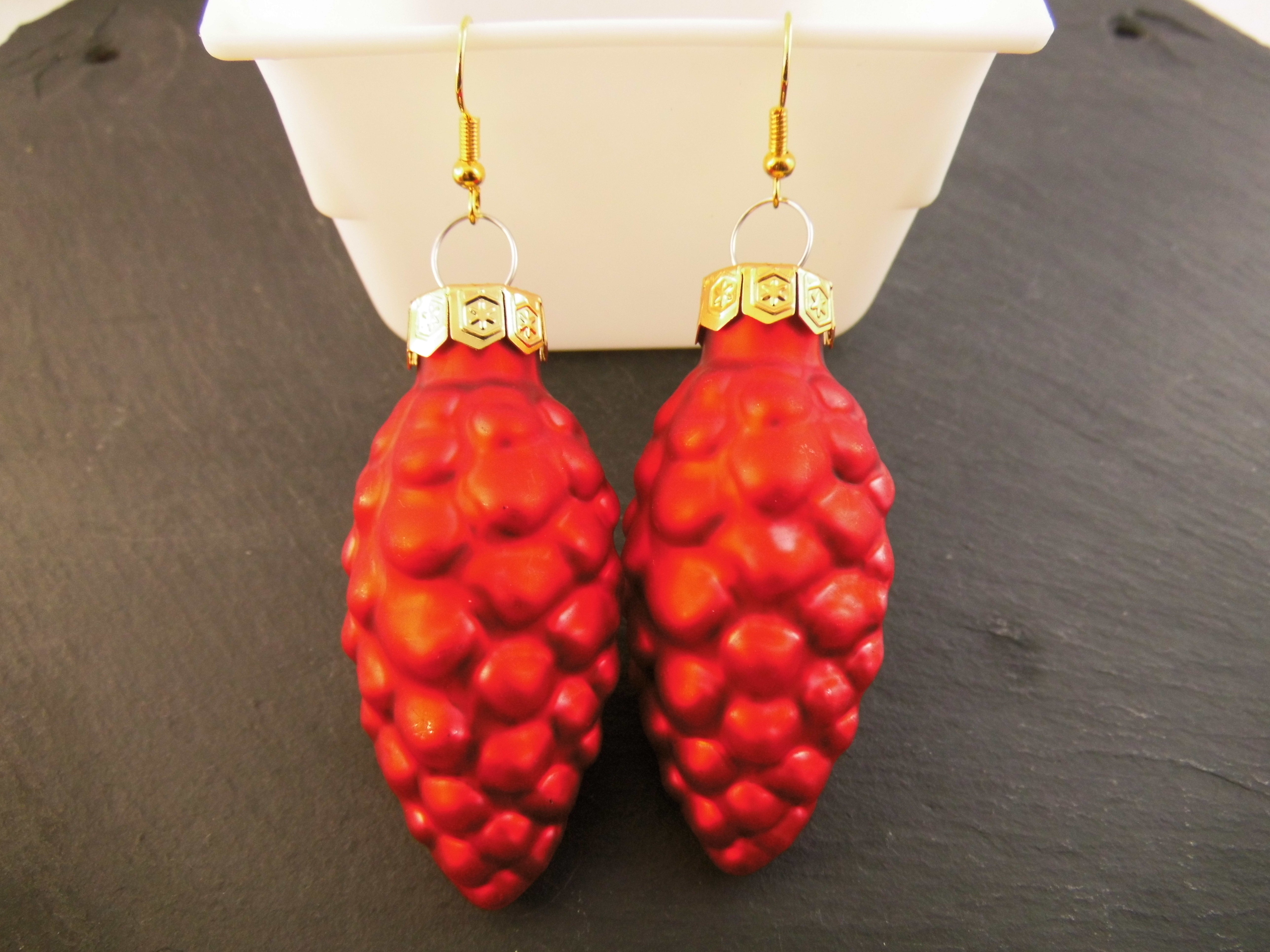 Weihnachtskugel Ohrringe Glas XL Zapfen verschiedene Farben