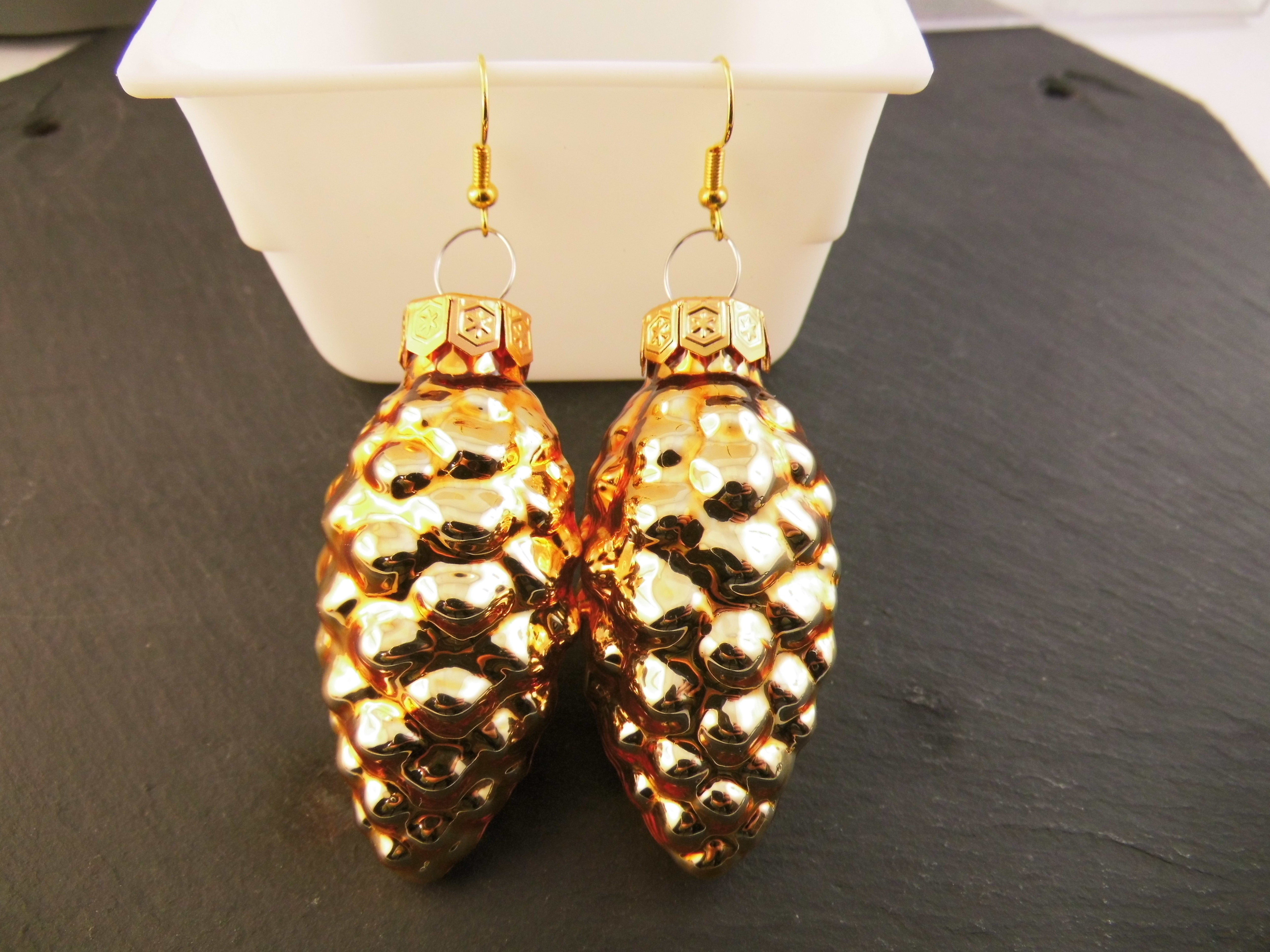 Weihnachtskugel Ohrringe Glas XL Zapfen verschiedene Farben