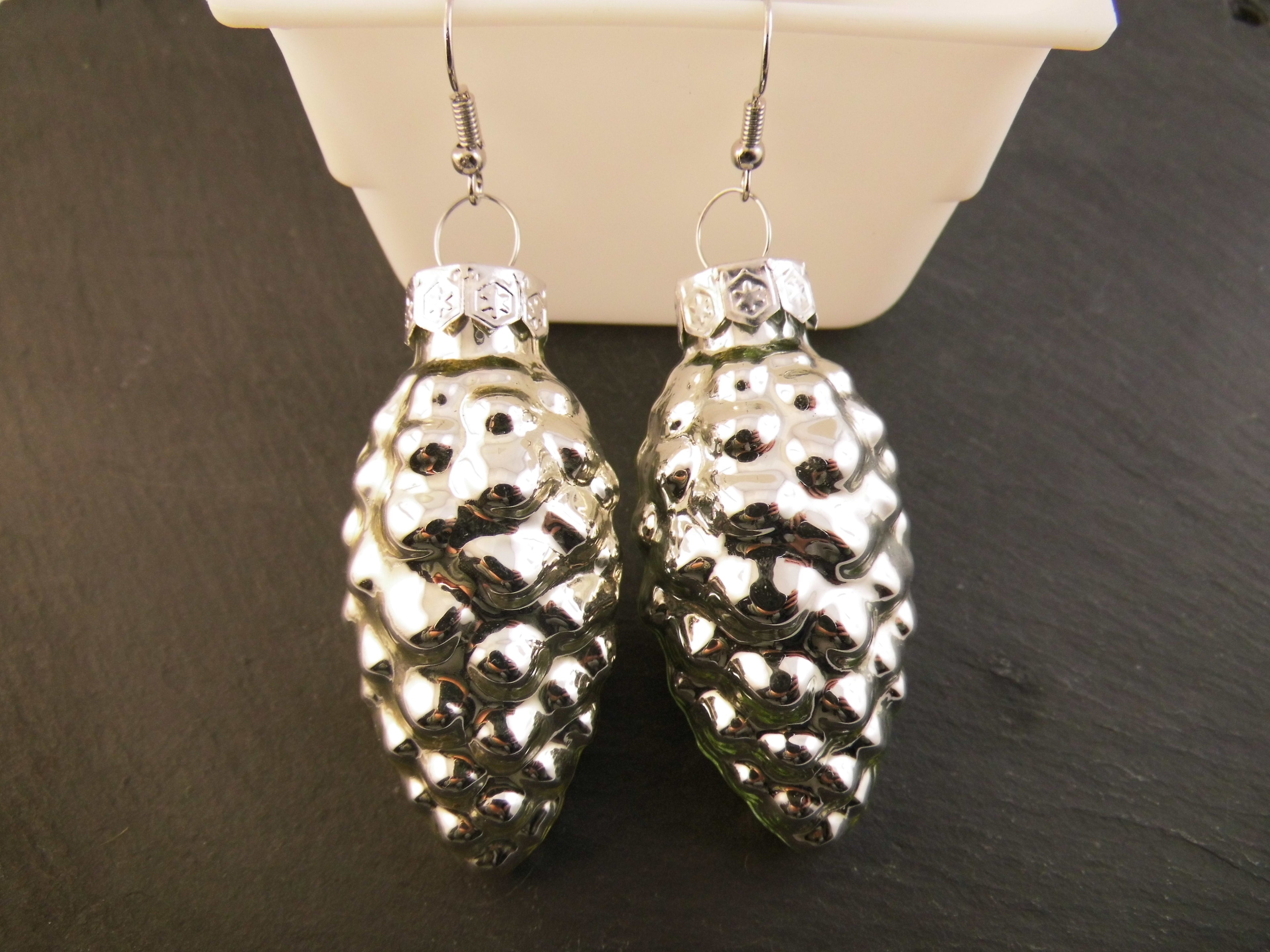 Weihnachtskugel Ohrringe Glas XL Zapfen verschiedene Farben