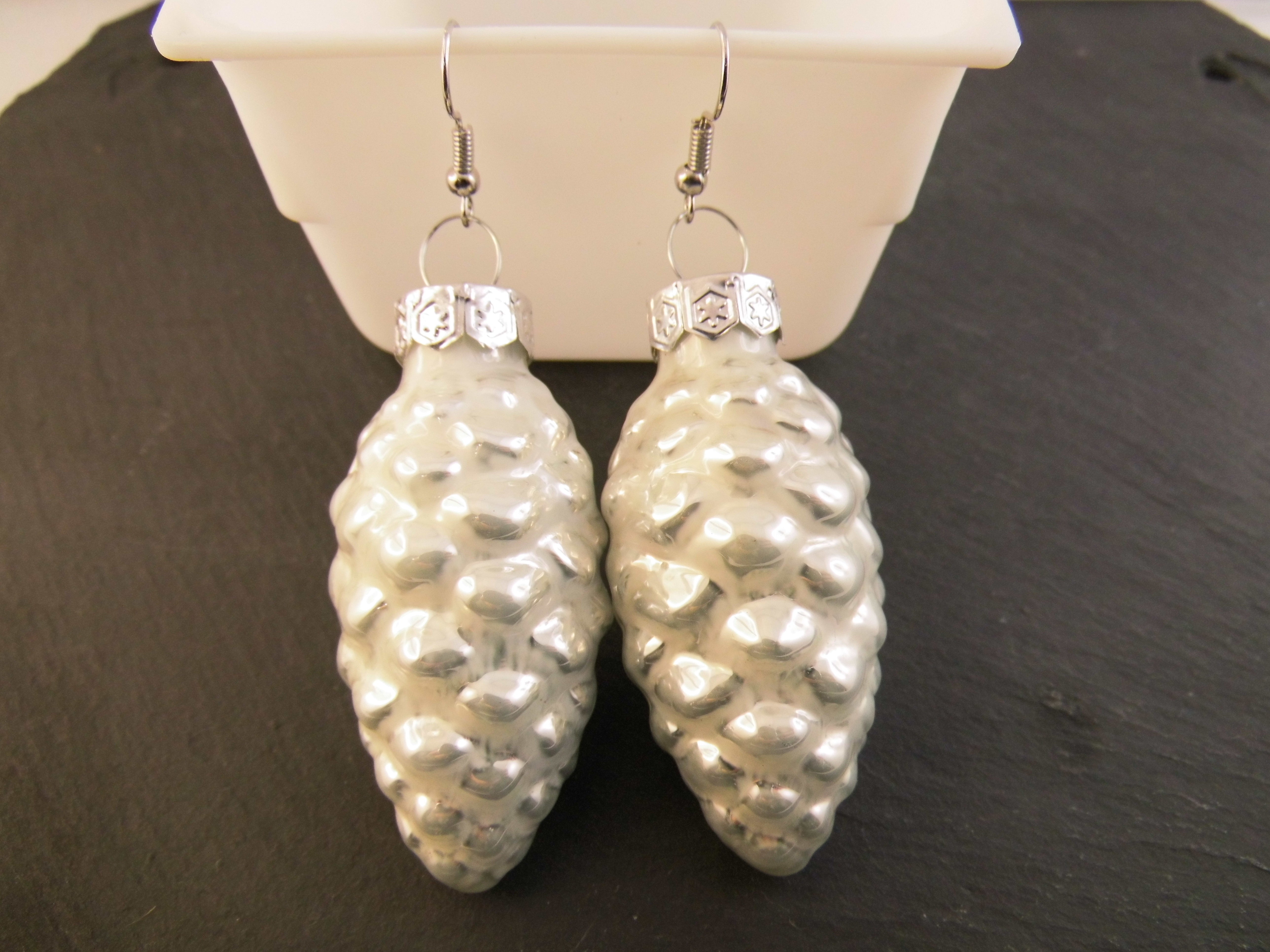 Weihnachtskugel Ohrringe Glas XL Zapfen verschiedene Farben