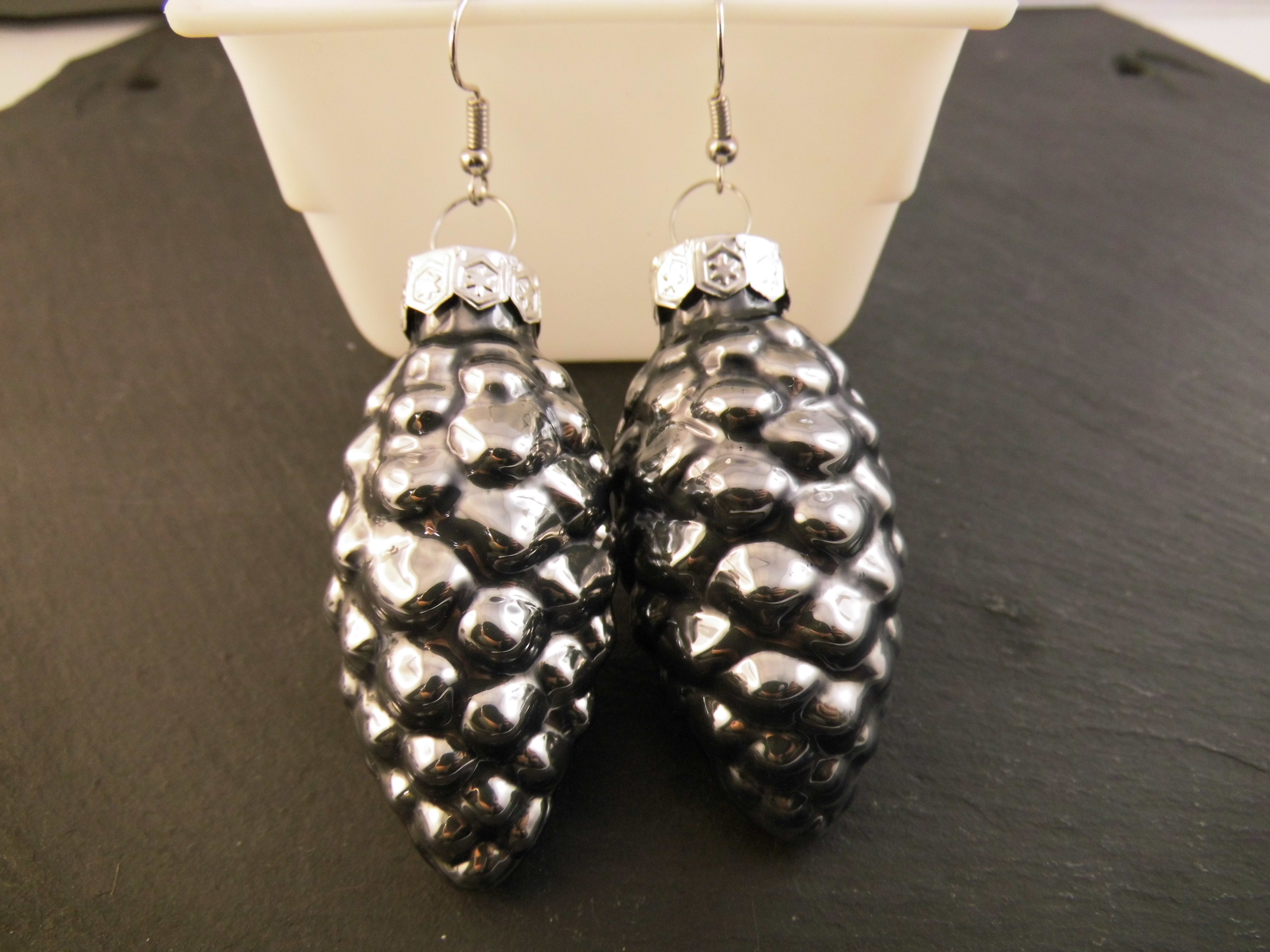 Weihnachtskugel Ohrringe Glas XL Zapfen verschiedene Farben