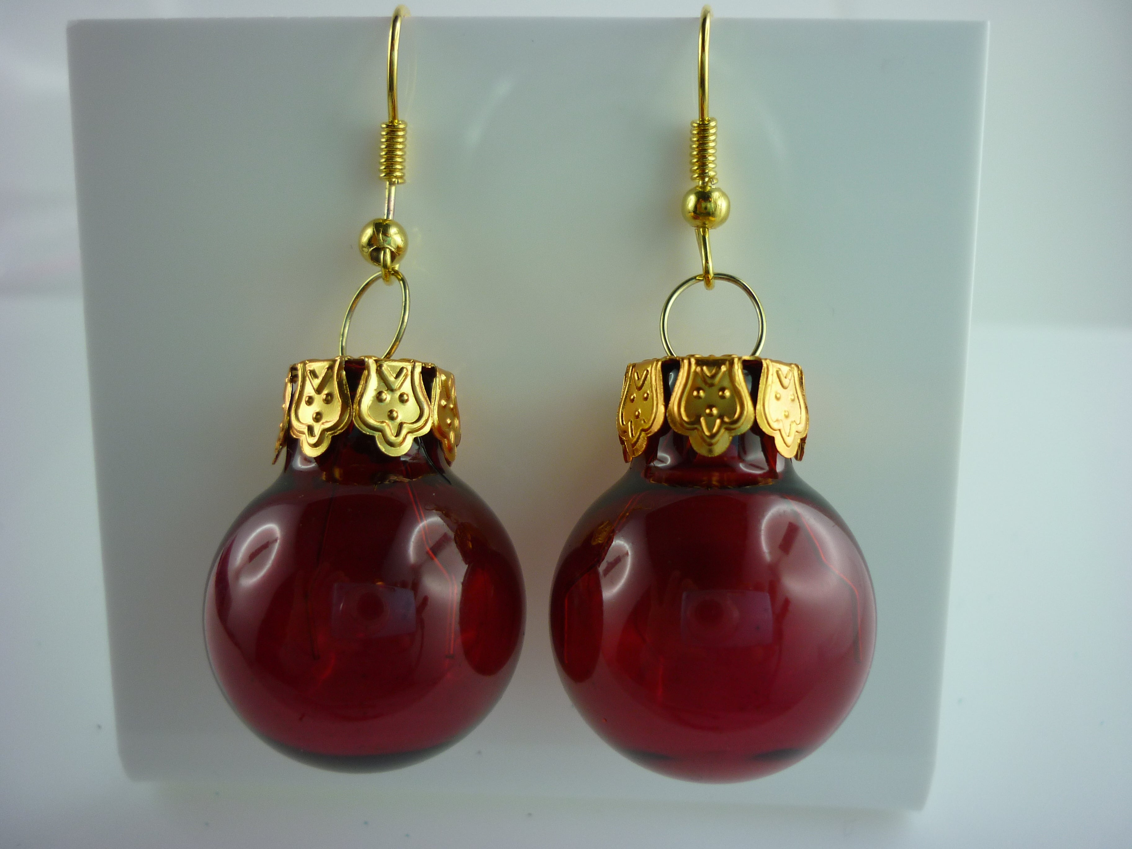 Weihnachtskugel Ohrringe einfach Glas 2 cm verschiedene Farben