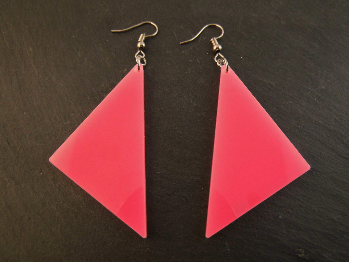 ohrringe-80er jahre-neon pink-dreieck-silber-edelstahl