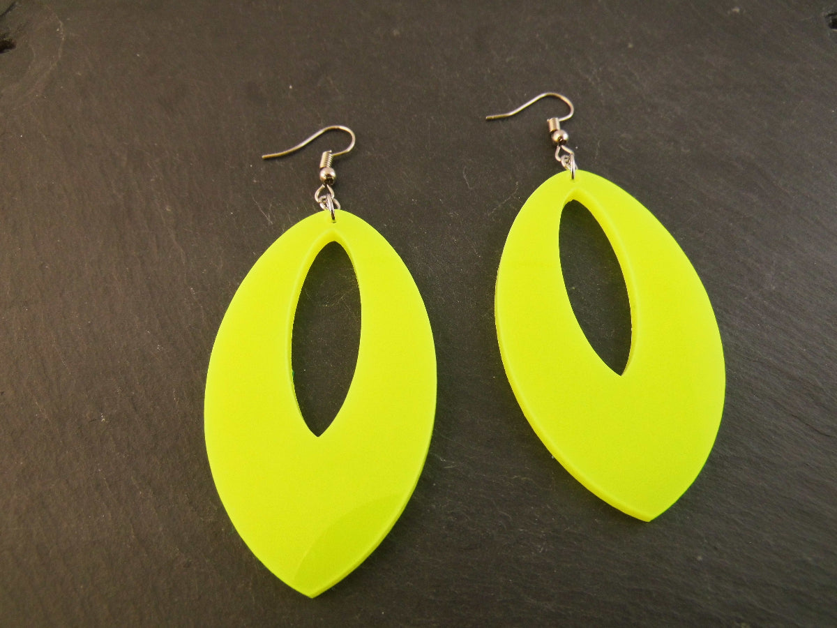 ohrringe-vintage-80er jahre-neon-gelb-xxl-oval-silber-edelstahl