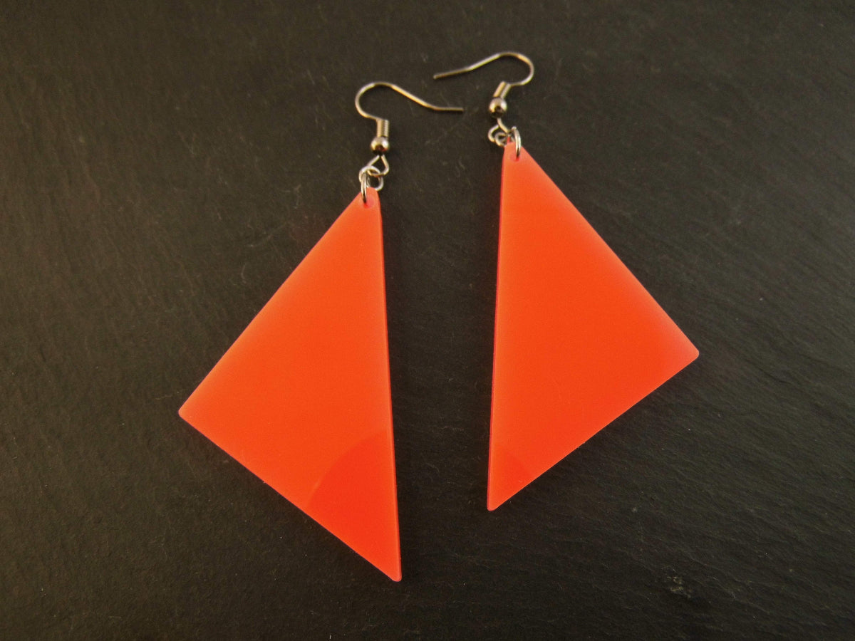 ohrringe-vintage-80er jahre-neon-orange-dreieck-silber-edelstahl