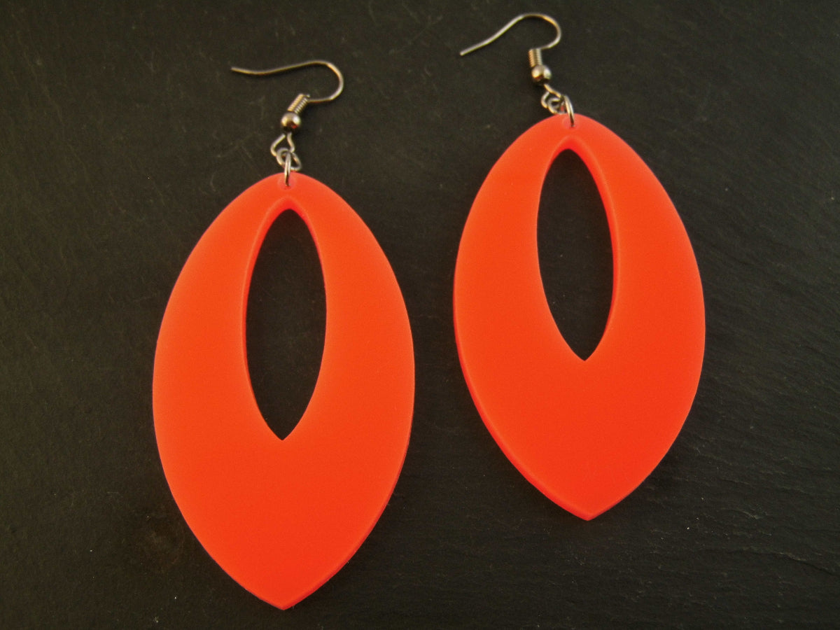 ohrringe-vintage-80er jahre-neon-orange-xxl-oval-silber-edelstahl