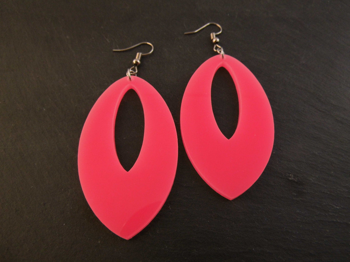 ohrringe-vintage-80er jahre-neon-pink-xxl-oval-silber-edelstahl